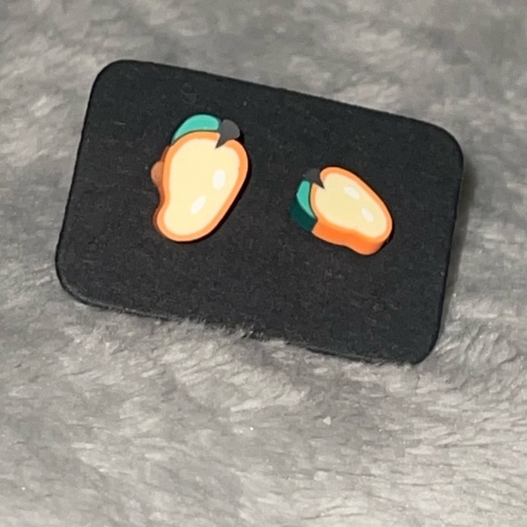 New Handmade Artisan Pear Slice Polymer Clay Hypoallergenic Stud Earrings - Picture 5 of 7